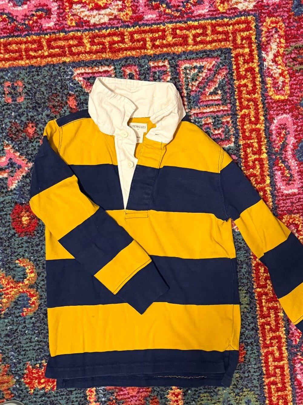 Crewcuts Boys XS (4-5) Rugby Shirt - Yellow and Blue Striped
